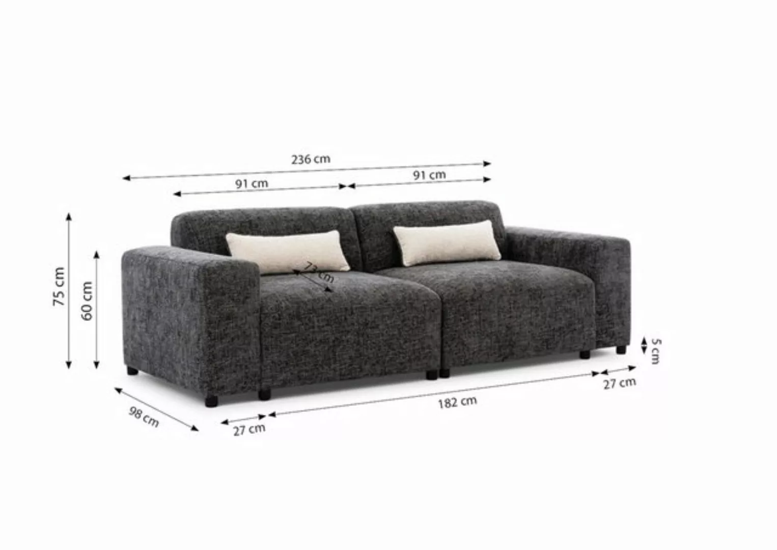 Furnix Sofa ROLIA 2-Sitzer Polstercouch für zwei Personen mit Zierkissen, M günstig online kaufen