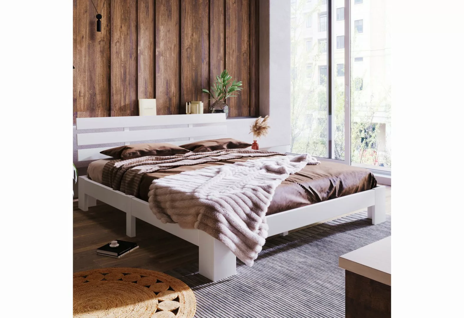 XDeer Holzbett Doppelbett mit Kopfteil aus Bettgestell Lattenrost-200 x 140 günstig online kaufen