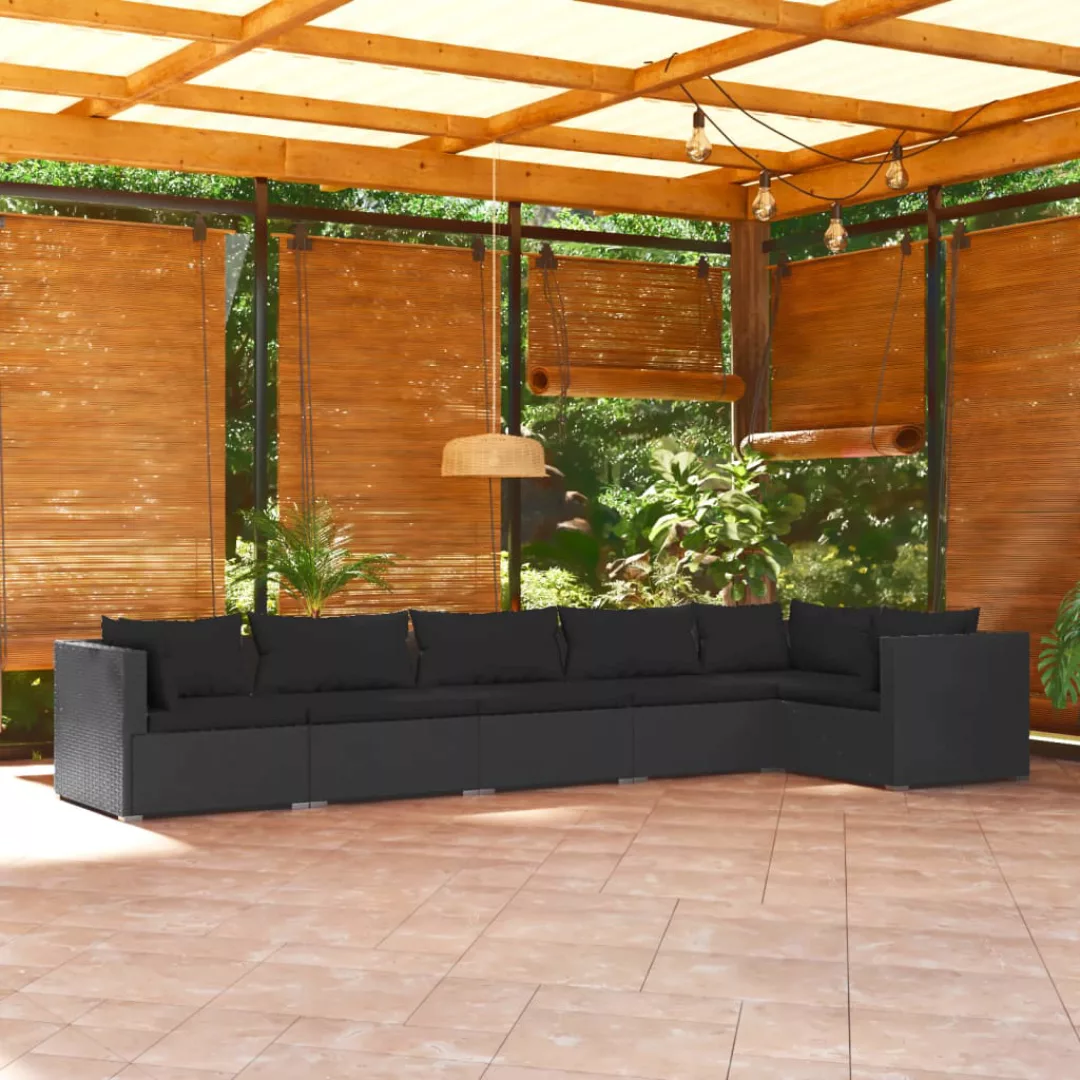Vidaxl 6-tlg. Garten-lounge-set Mit Kissen Poly Rattan Schwarz günstig online kaufen