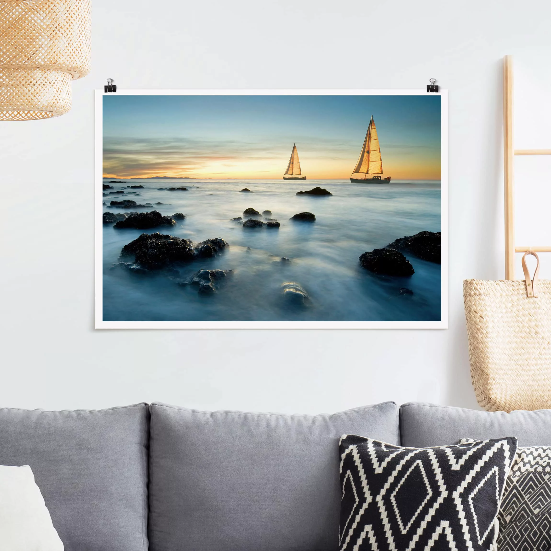 Poster Strand - Querformat Segelschiffe im Ozean günstig online kaufen