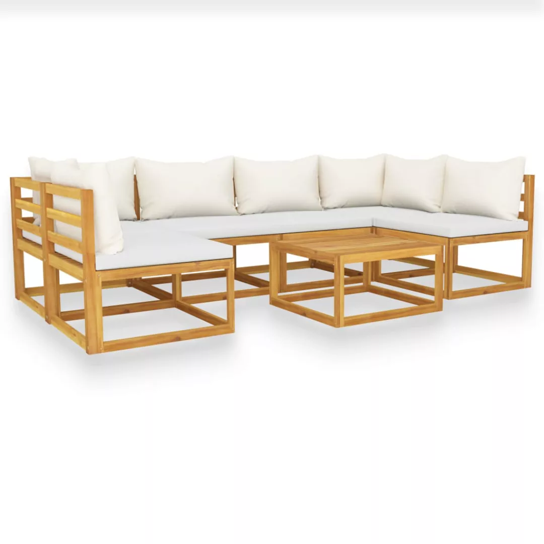 7-tlg. Garten-lounge-set Mit Auflagen Creme Massivholz Akazie günstig online kaufen