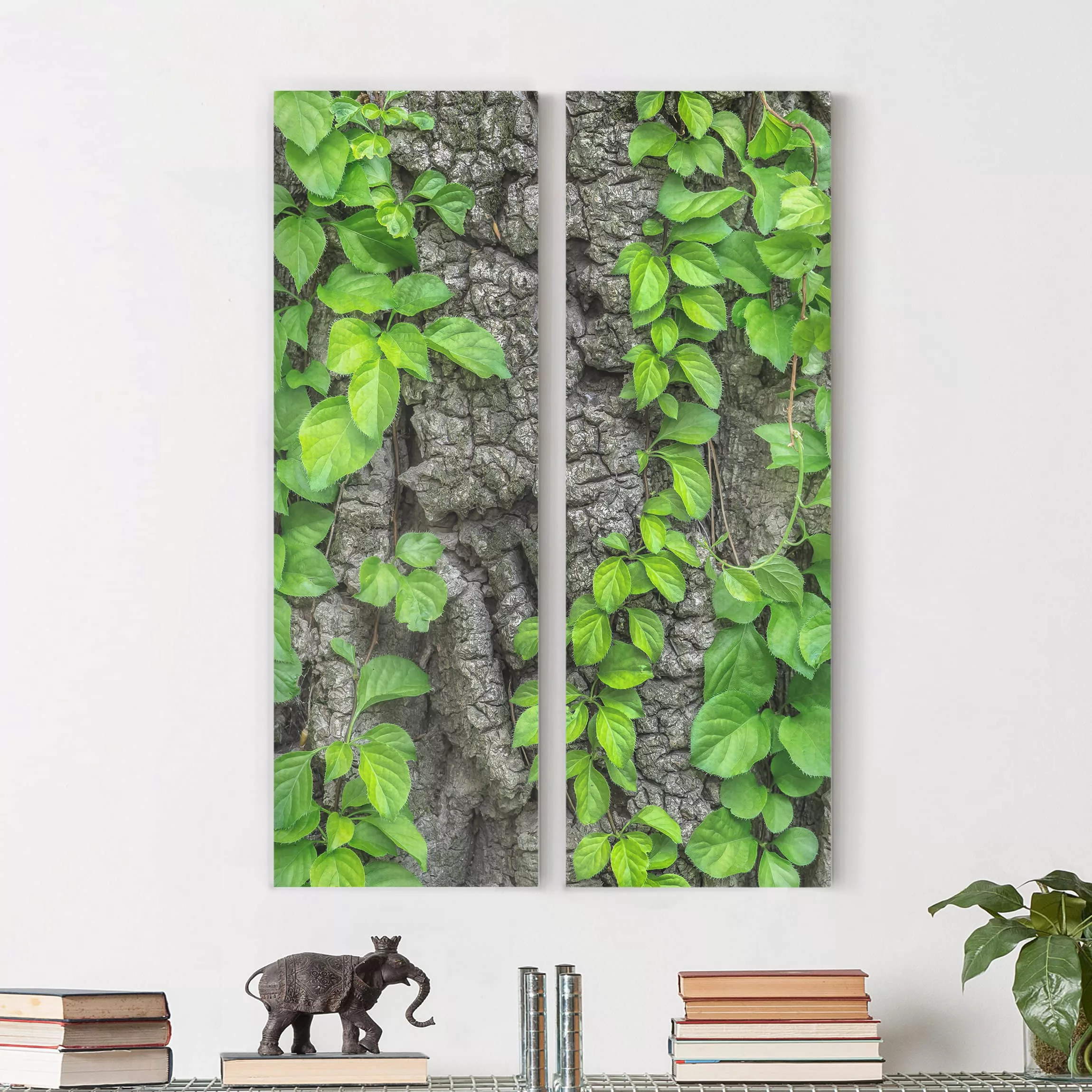 2-teiliges Leinwandbild Wald - Hochformat Efeuranken Baumrinde günstig online kaufen