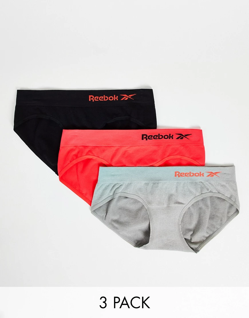 Reebok – Primula – 3er-Pack nahtlose Slips in Schwarz, Neonkirschrot und Gr günstig online kaufen