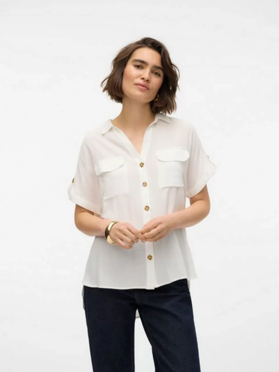 Vero Moda Blusenshirt Gestreiftes Kurzarmhemd mit Brusttaschen und Knöpfen günstig online kaufen