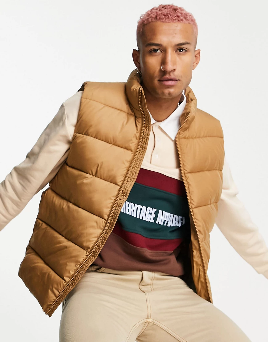 ASOS DESIGN – Puffer-Weste in Kamelbraun-Blonde günstig online kaufen