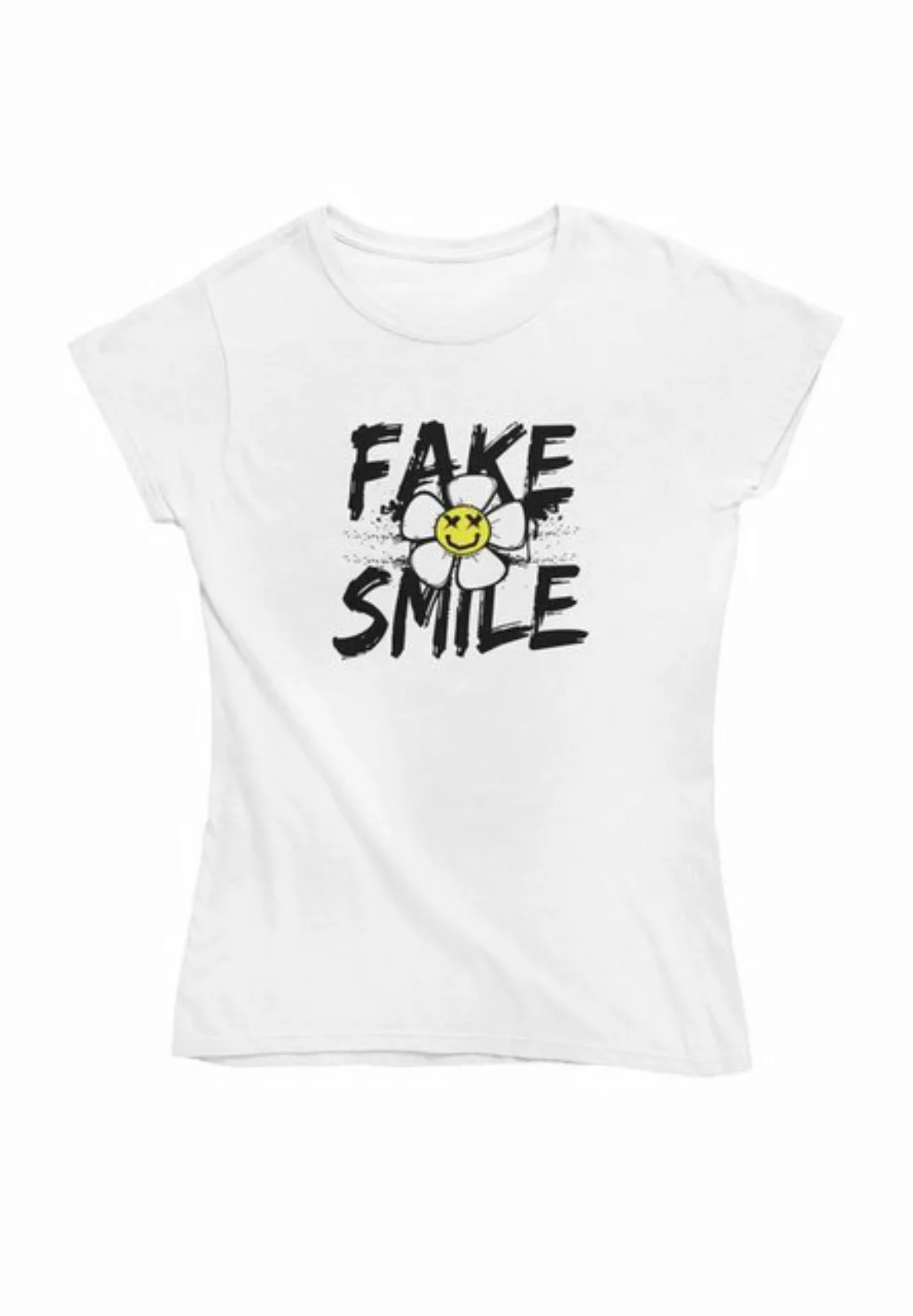 Novux T-Shirt Fake Smile Damen Tshirt farbe White (1-tlg) aus Baumwolle günstig online kaufen