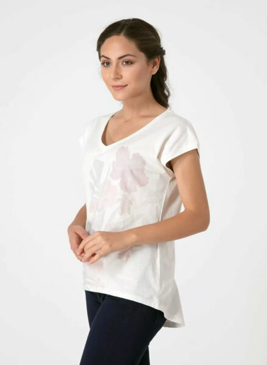 T-shirt Aus Bio-baumwolle Mit Tiefem V-ausschnitt Und Längerem Rückenteil günstig online kaufen