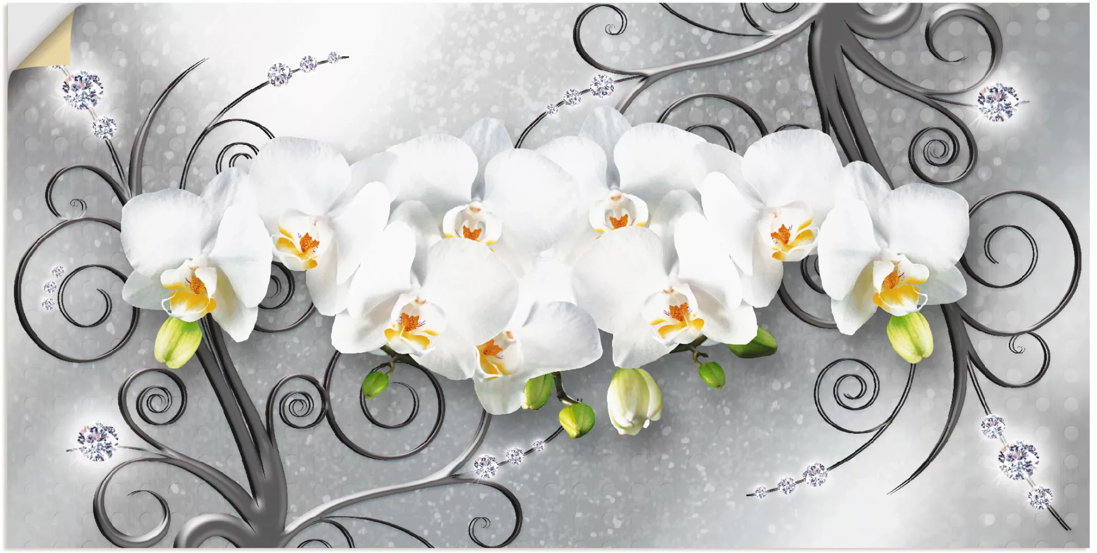Artland Wandbild "weiße Orchideen auf Ornamenten", Blumenbilder, (1 St.), a günstig online kaufen