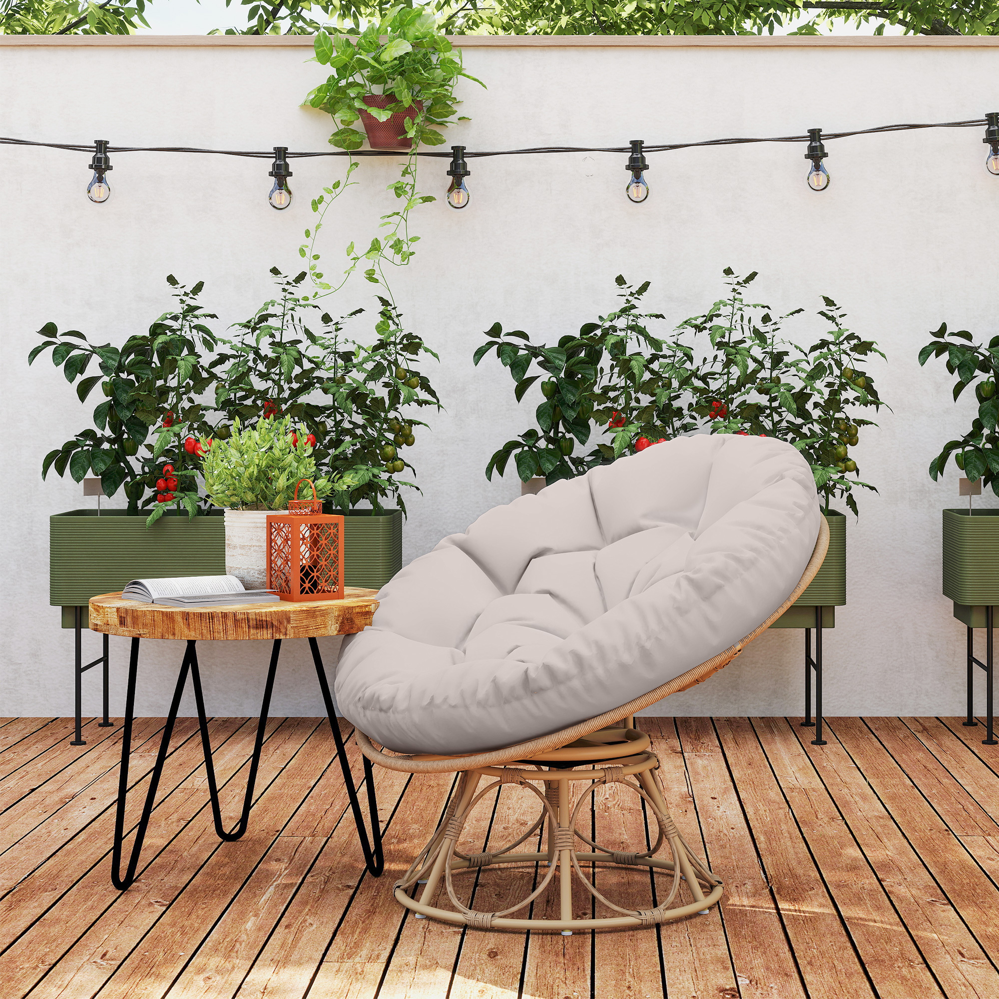 Outsunny Papasansessel Rattan 360° drehbar Korbsessel mit Sitzkissen Durchm günstig online kaufen