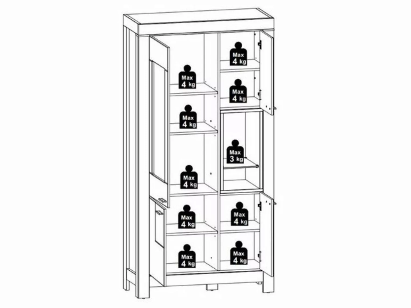 Vitrine 4-trg 100cm inkl. LED-Beleuchtung GRANADA von Wohn-Concept Betonoxi günstig online kaufen