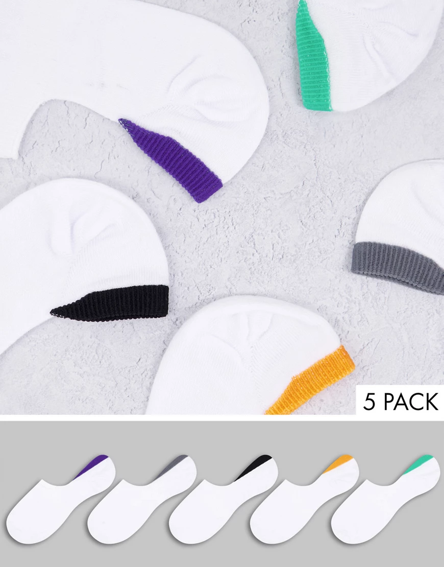 ASOS DESIGN – 5er-Pack Söckchen in Weiß mit Farbakzent günstig online kaufen