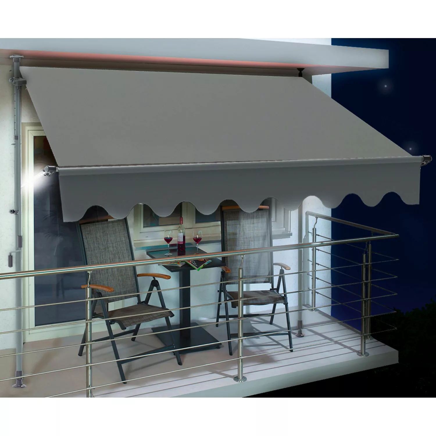 Renville Fallarmmarkise 2x1,5m Anthrazit mit LED-Beleuchtung günstig online kaufen