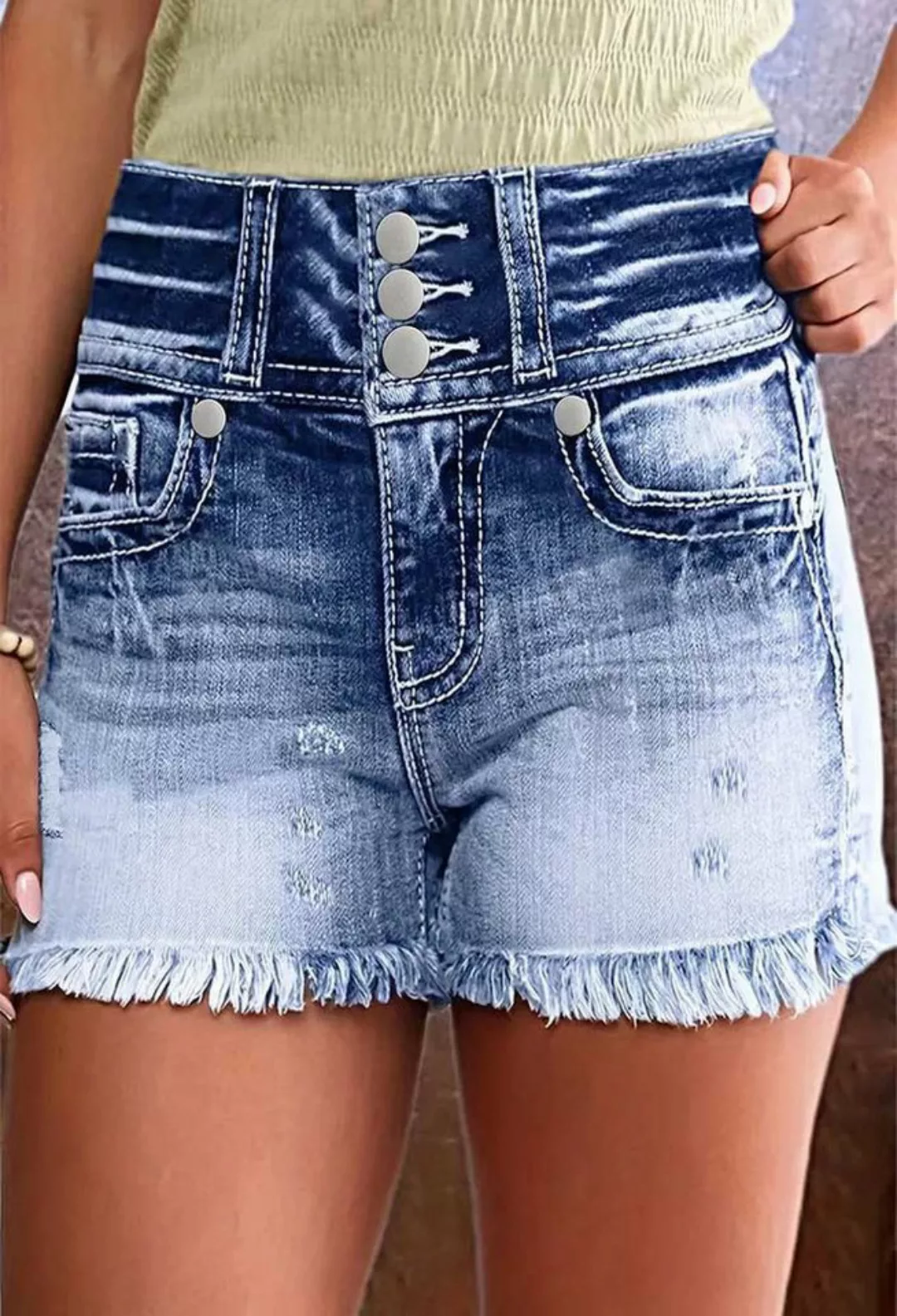 SEGUEN Jeansshorts Mode Raw Edge Washed Denim Shorts für Frauen (Hoch taill günstig online kaufen
