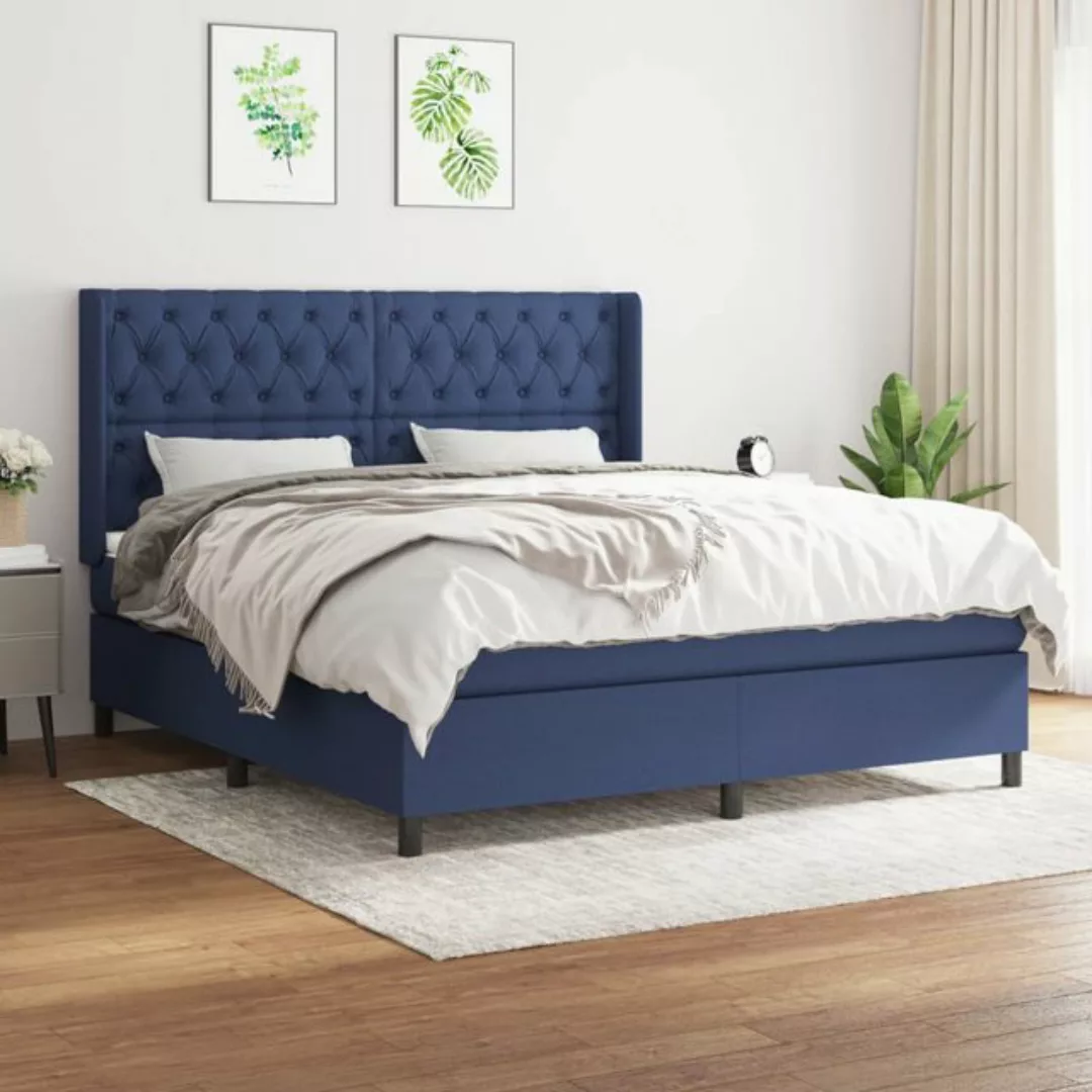 vidaXL Boxspringbett Boxspringbett mit Matratze Blau 160x200 cm Stoff Bett günstig online kaufen