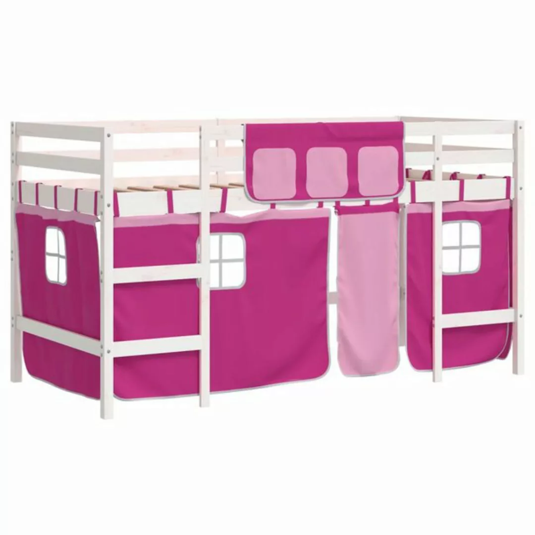 vidaXL Kinderbett Kinderhochbett mit Vorhängen Rosa 90x200 cm Massivholz Ki günstig online kaufen