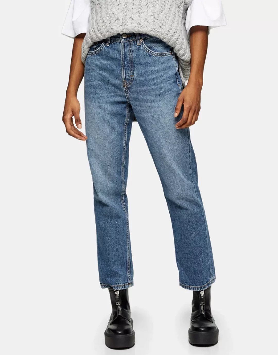 Topshop – Editor – Jeans mit geradem Bein in mittelblauer Waschung günstig online kaufen