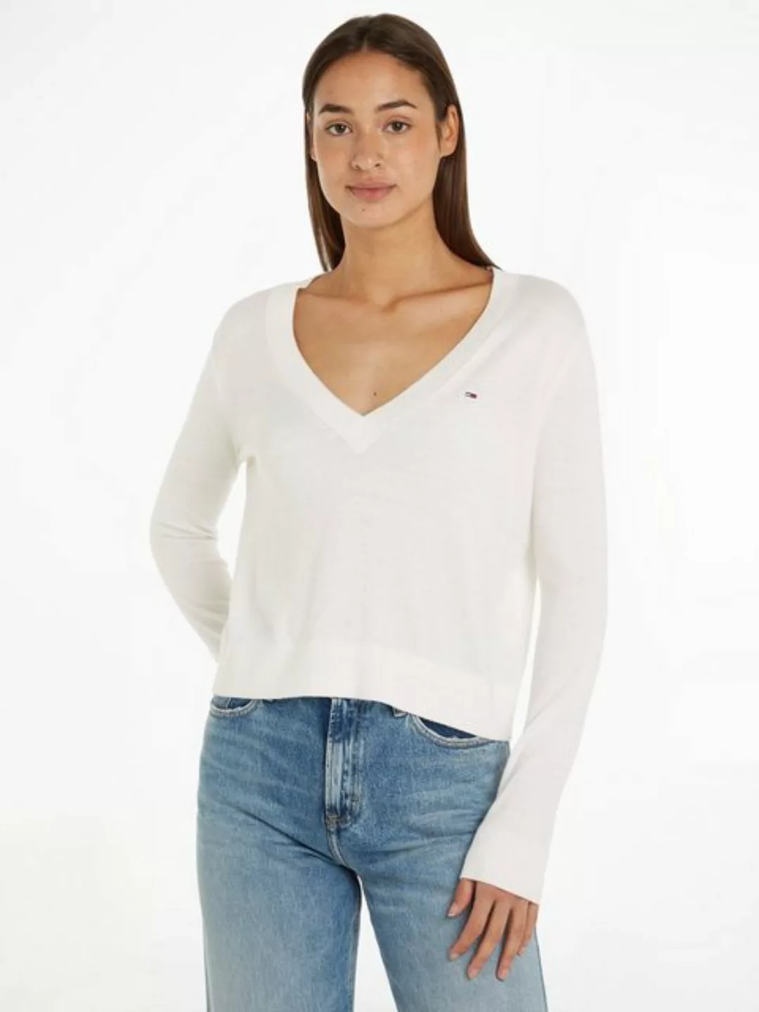 Tommy Jeans V-Ausschnitt-Pullover TJW ESSENTIAL VNECK SWEATER EXT mit Logos günstig online kaufen