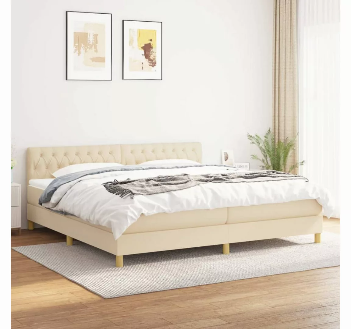 vidaXL Boxspringbett Boxspringbett mit Matratze Creme 200x200 cm Stoff Bett günstig online kaufen