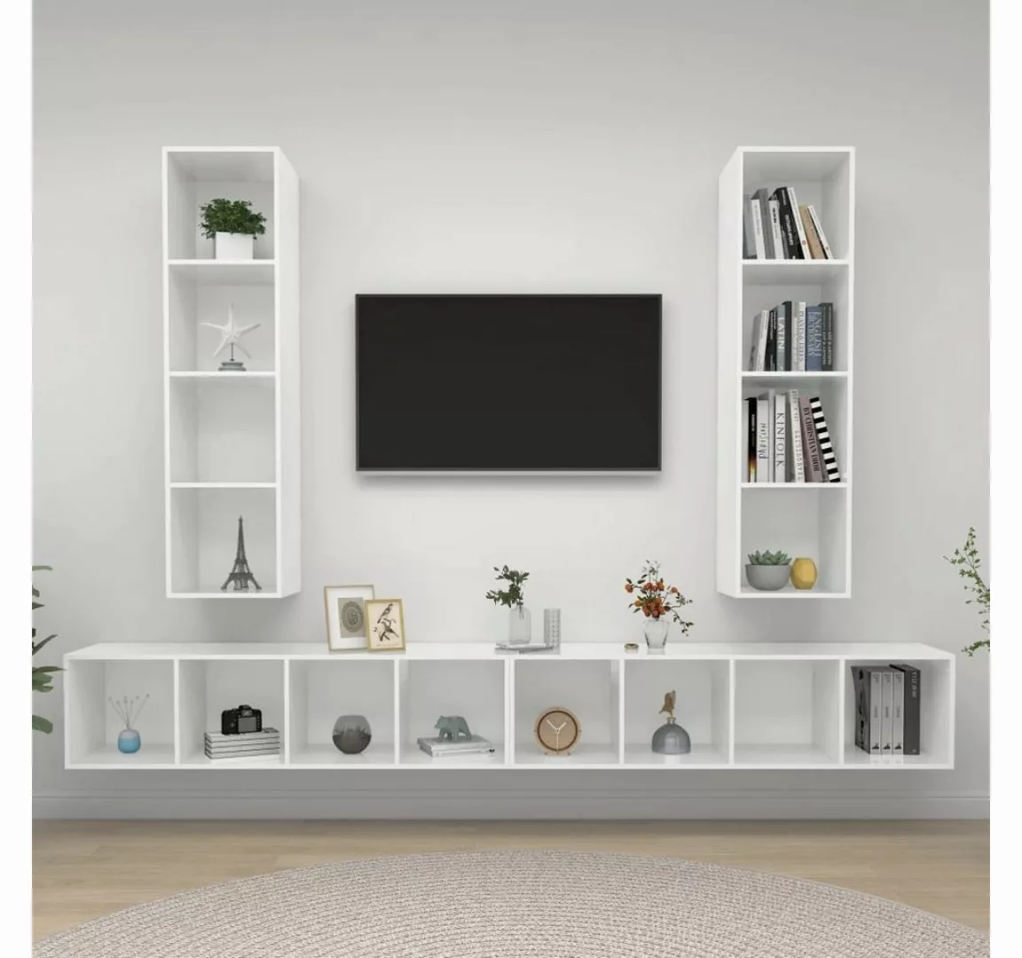 furnicato TV-Schrank TV-Wandschränke 4 Stk. Hochglanz-Weiß Holzwerkstoff günstig online kaufen