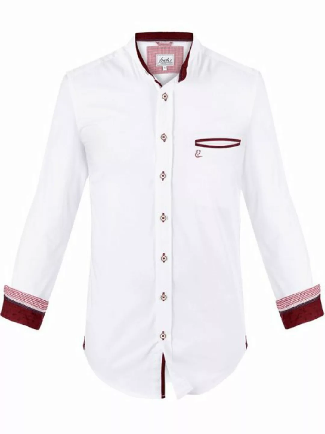 FUCHS Trachtenhemd Hemd Ludwig weiß-weinrot mit Stehkragen günstig online kaufen