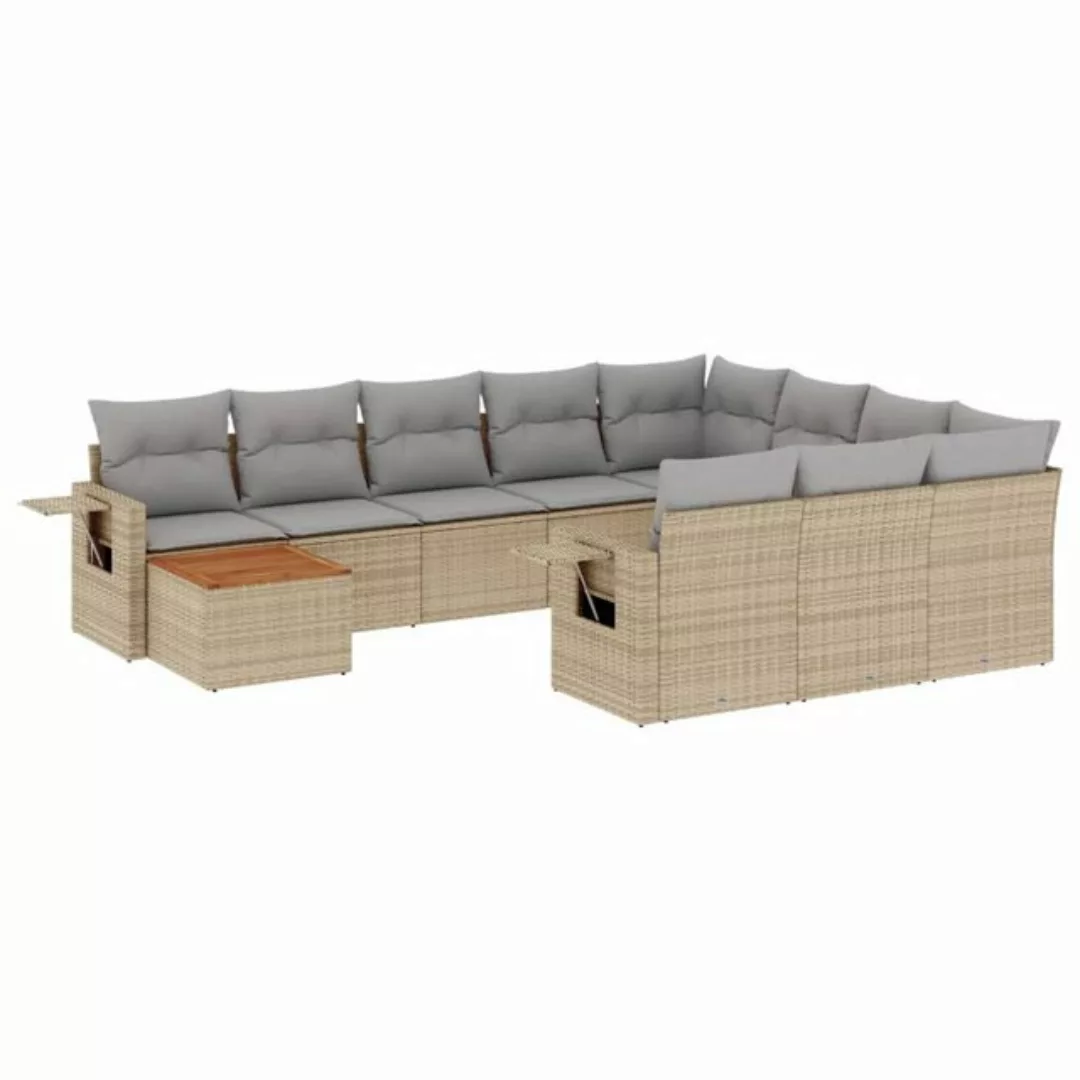 vidaXL Sofaelement 11-tlg. Garten-Sofagarnitur mit Kissen Beige Poly Rattan günstig online kaufen