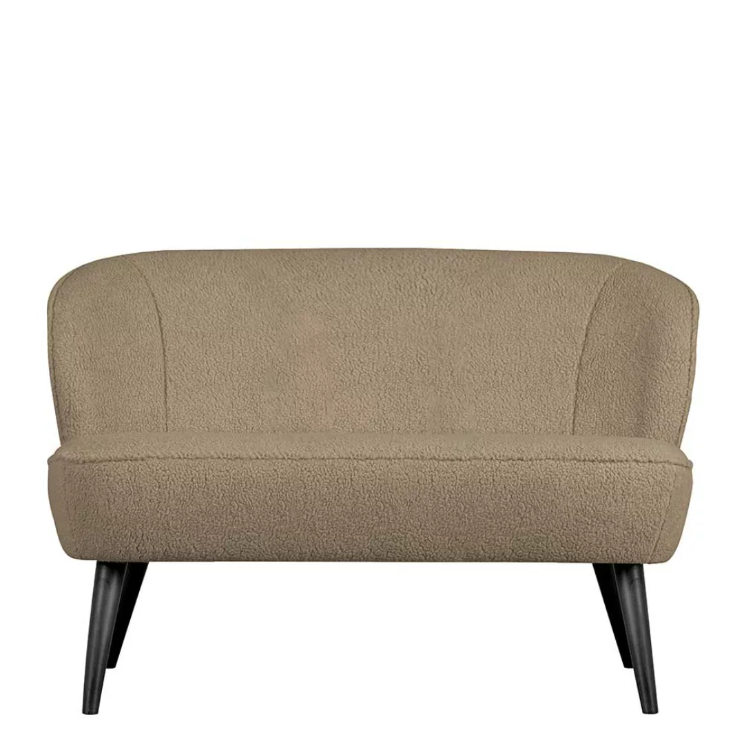 Kleines Sofa aus Webplüsch Beige Vierfußgestell aus Holz günstig online kaufen