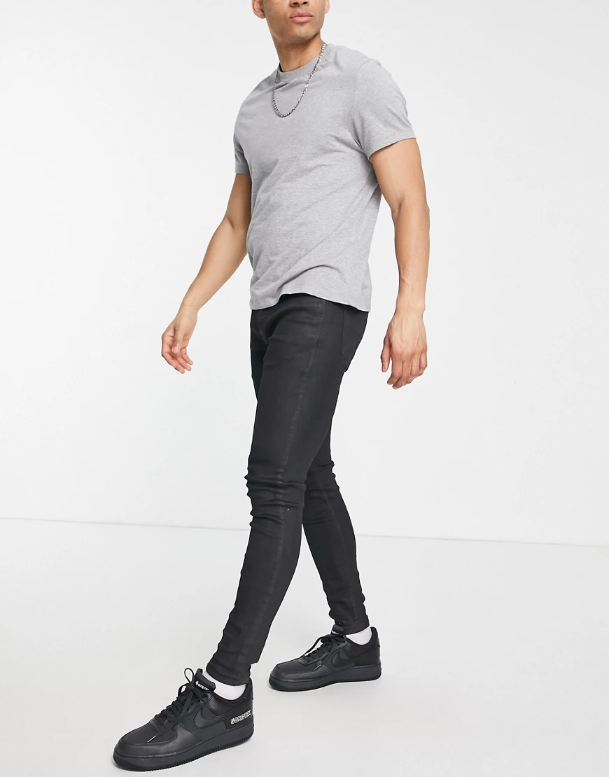 Topman – Beschichtete, hautenge Jeans aus Bio-Baumwollmix in Schwarz günstig online kaufen
