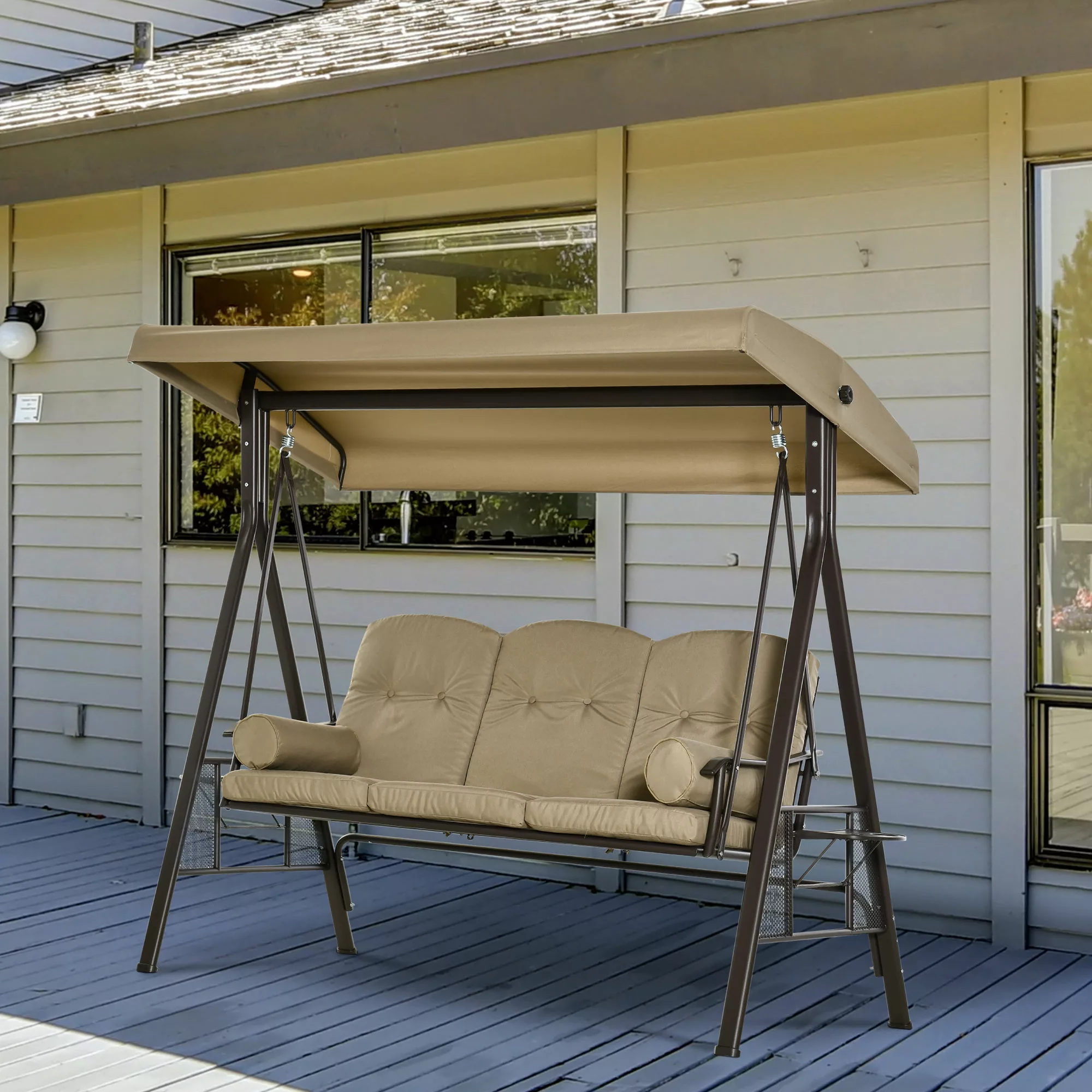 Outsunny 3-Sitzer Hollywoodschaukel Gartenschaukel mit Sonnendach Kissen Me günstig online kaufen
