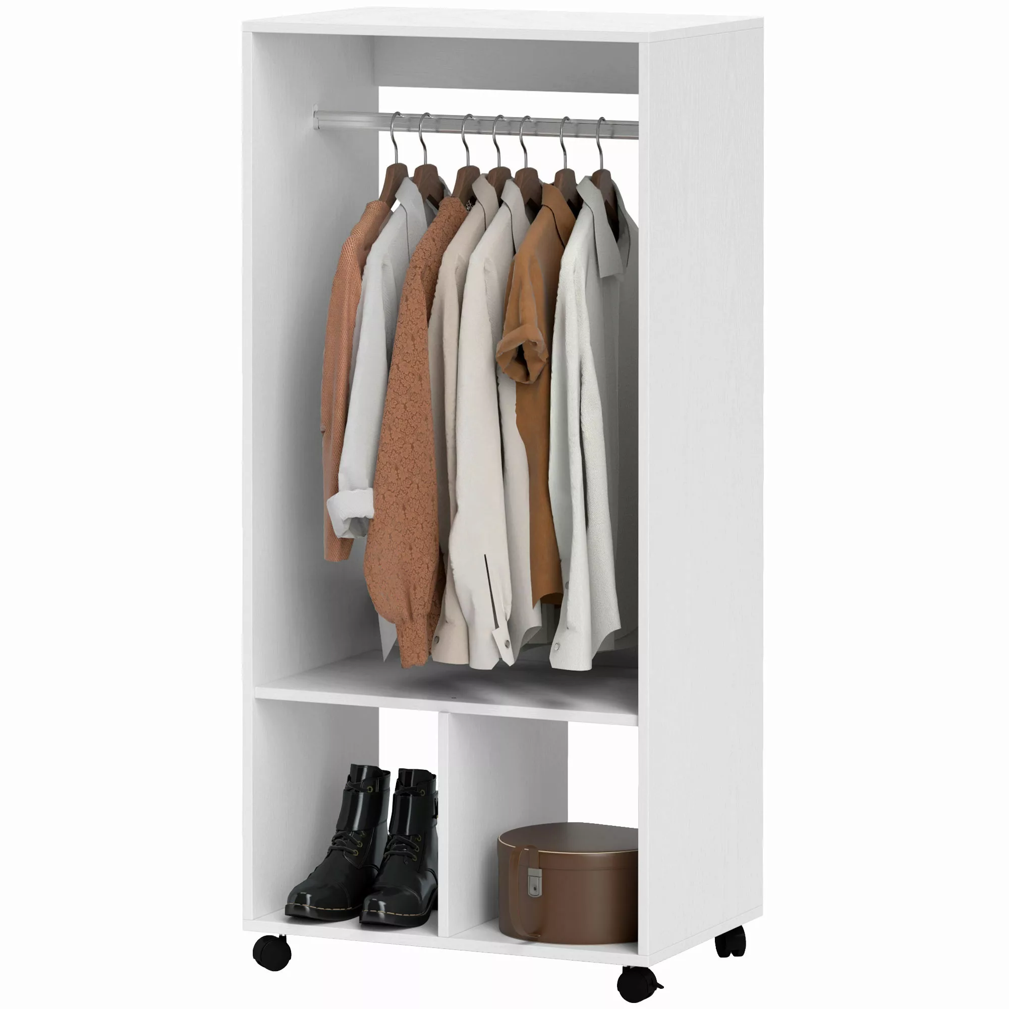 HOMCOM Mobiler Kleiderschrank Garderobe Schrank mit Regal 4 Schwenkräder fü günstig online kaufen