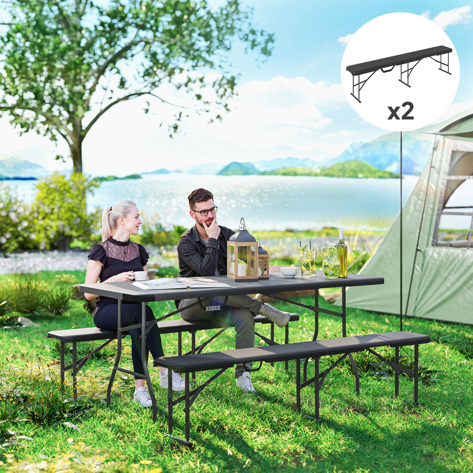 Outsunny Bierzeltbank Klappbank klappbar Partybank mit Tragegriff, Metallbe günstig online kaufen