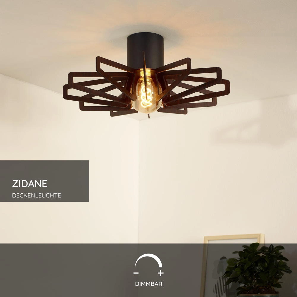 Deckenlampe Zidane 45 cm schwarz mit Holzelementen günstig online kaufen