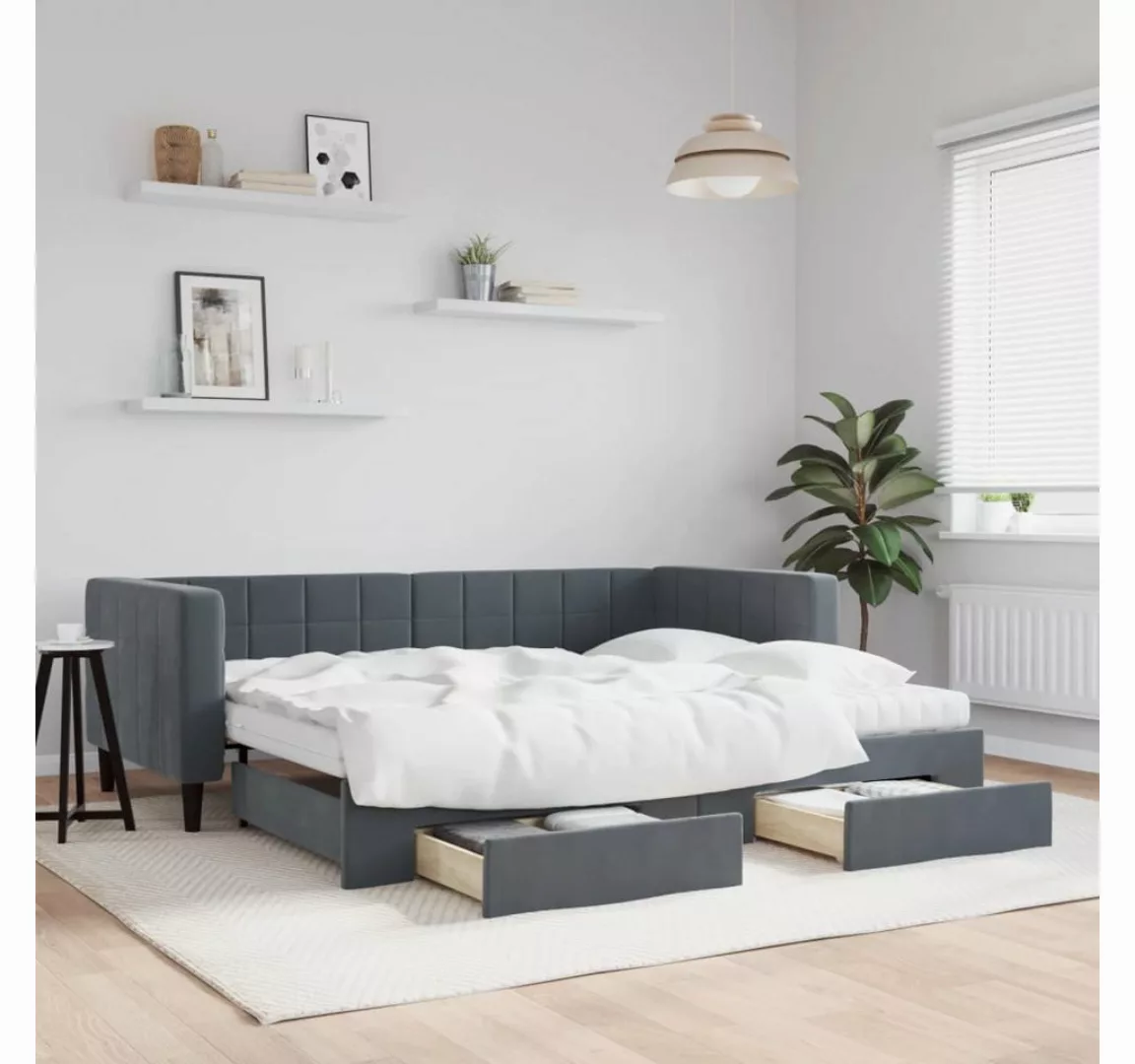 vidaXL Bett, Tagesbett Ausziehbar mit Schubladen Dunkelgrau 90x200 cm Samt günstig online kaufen