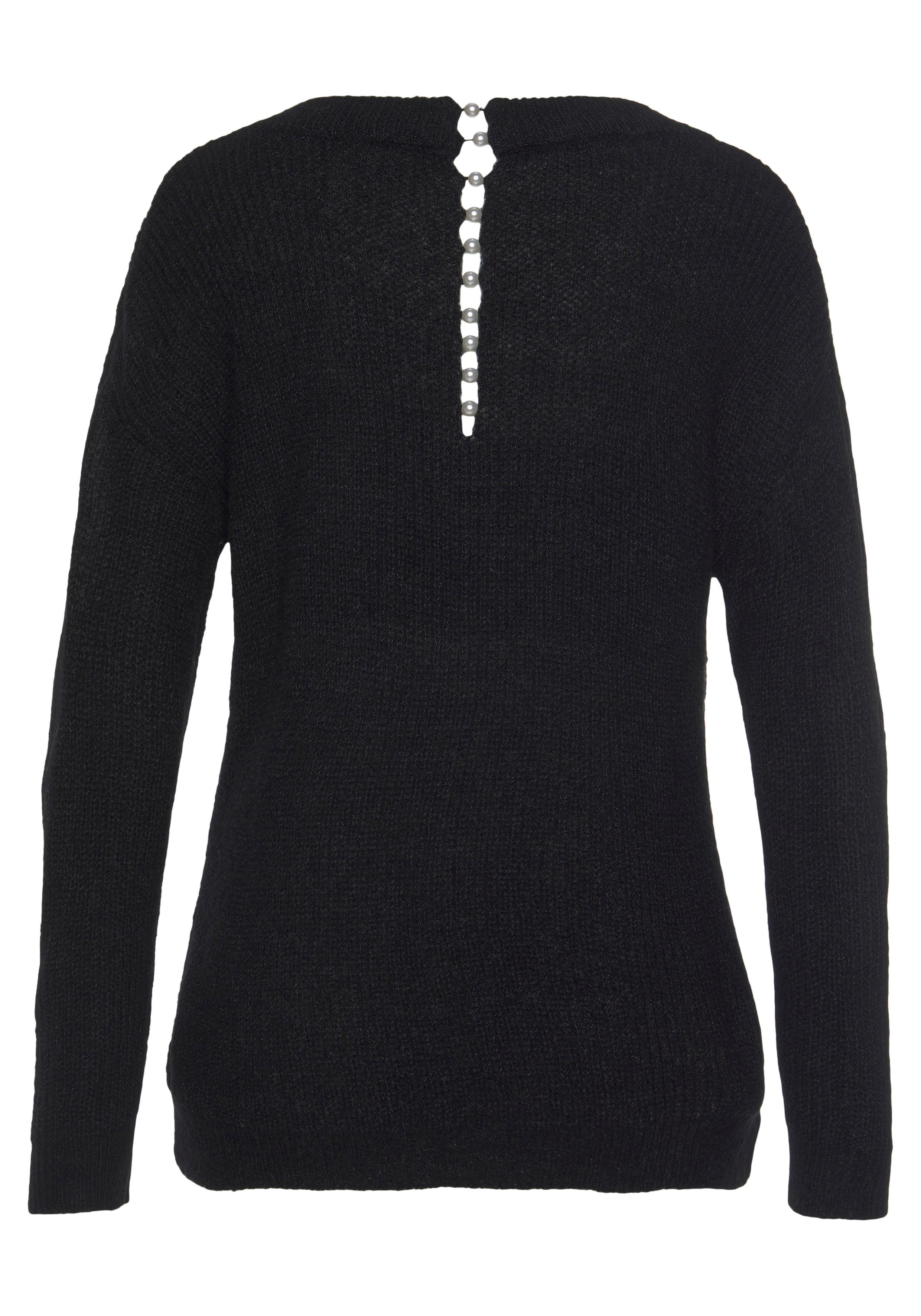 LASCANA V-Ausschnitt-Pullover, mit Zierperlen im Rücken, femininer Strickpu günstig online kaufen