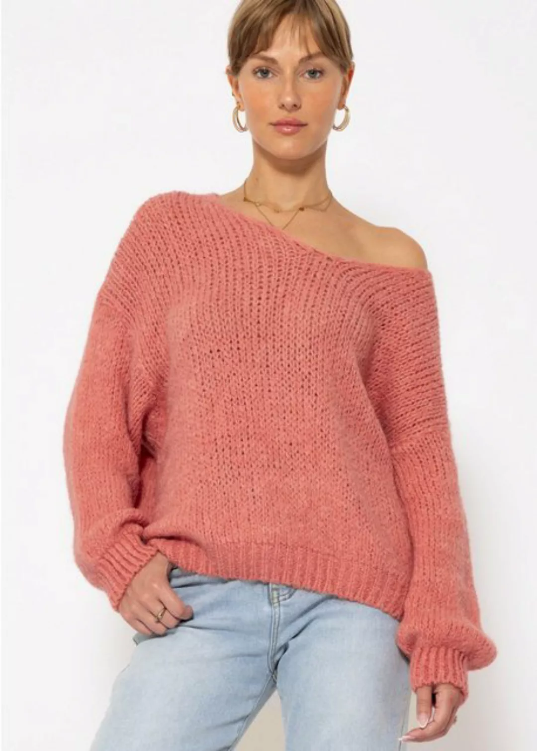 SASSYCLASSY Strickpullover Lässiger Pullover mit V-Ausschnitt Oversize Pull günstig online kaufen