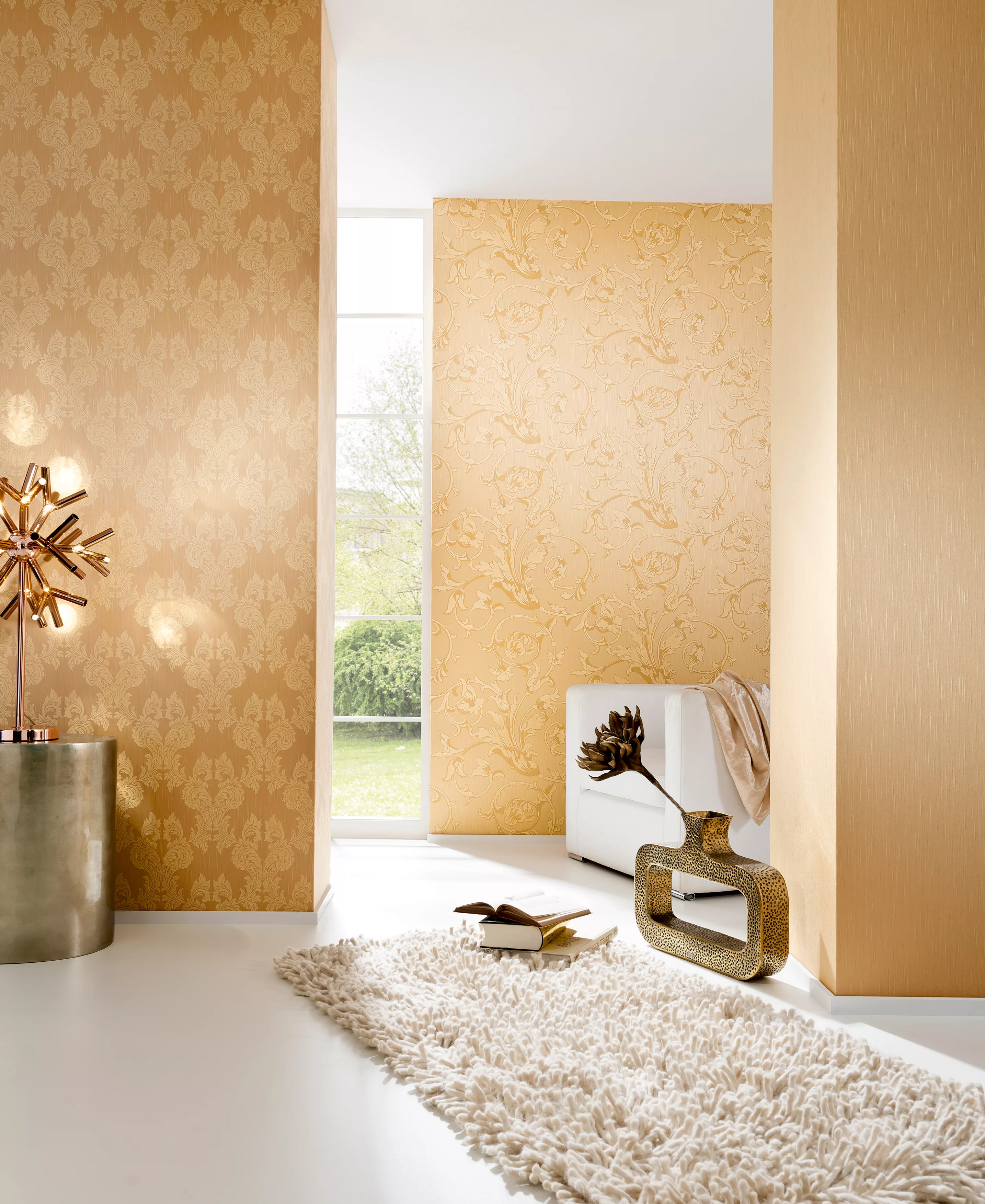 Bricoflor Uni Tapete in Braun Gold Elegante Vliestapete mit Textil Struktur günstig online kaufen