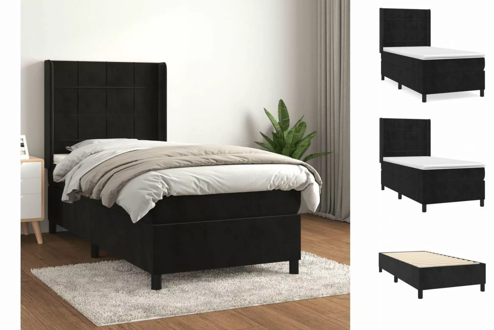 vidaXL Boxspringbett Boxspringbett mit Matratze Schwarz 90x200 cm Samt Bett günstig online kaufen