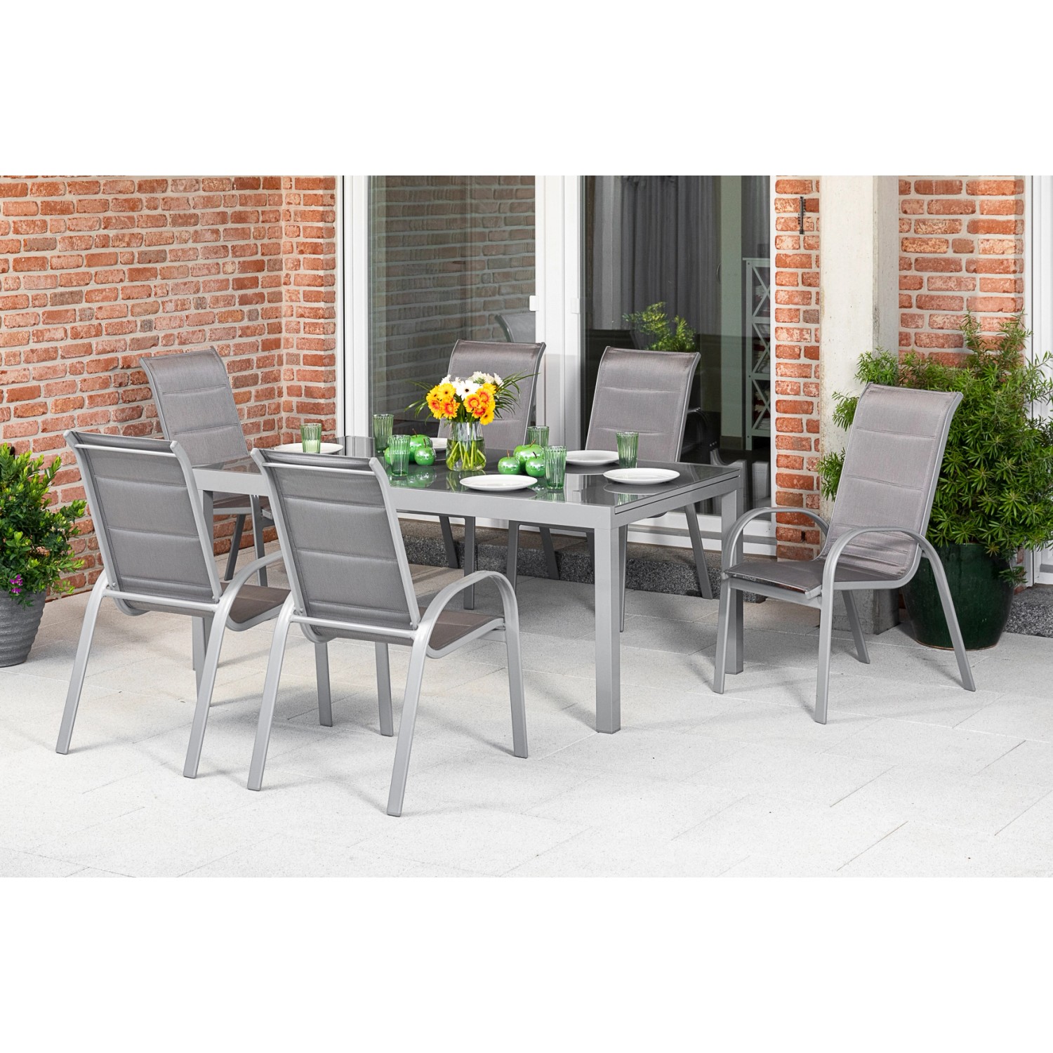 Merxx Amalfi di Lusso Set 7 -tlg. 6 Stapelsessel Gartentisch 200 (300)x 100 günstig online kaufen