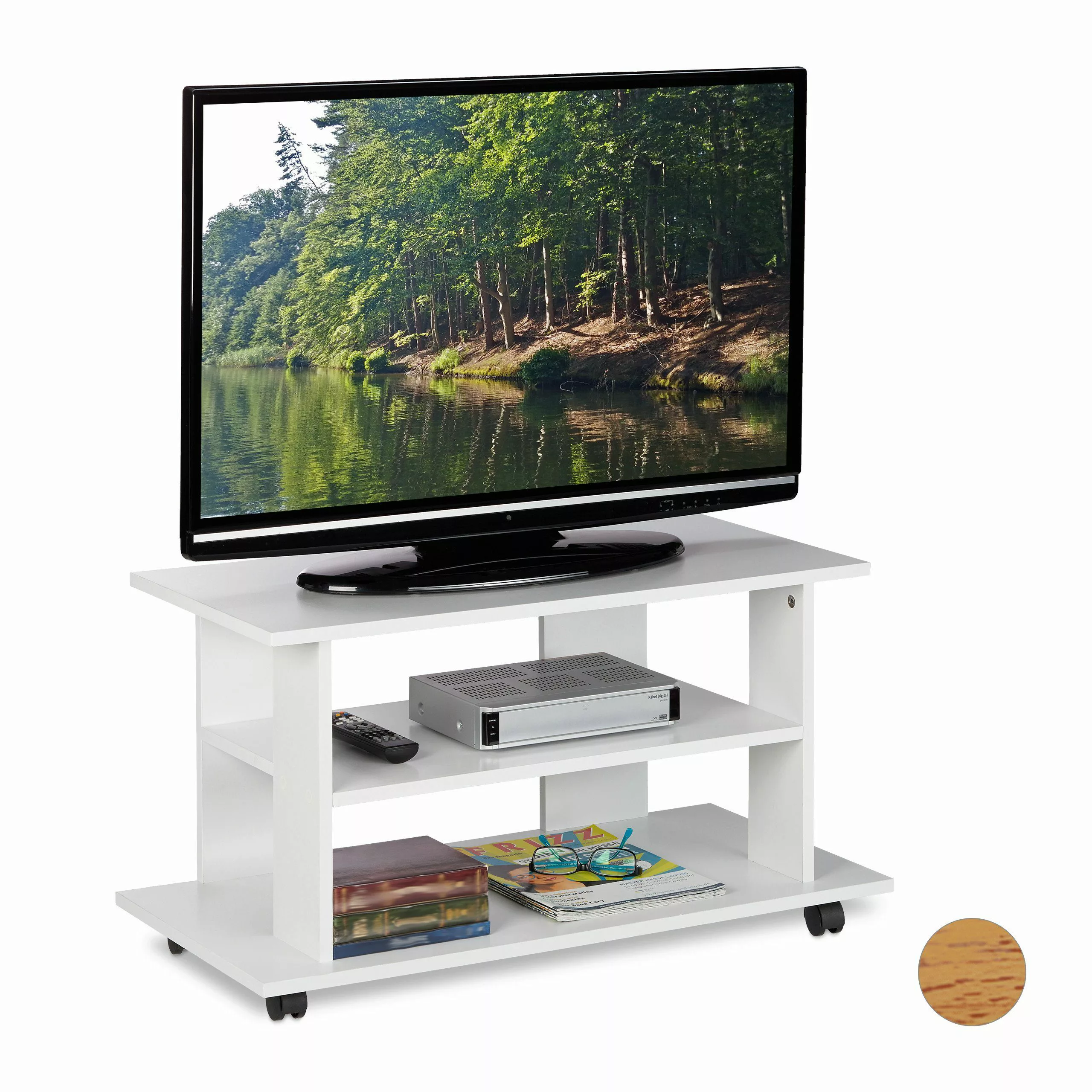 relaxdays TV-Regal TV Board fahrbar, Weiß günstig online kaufen