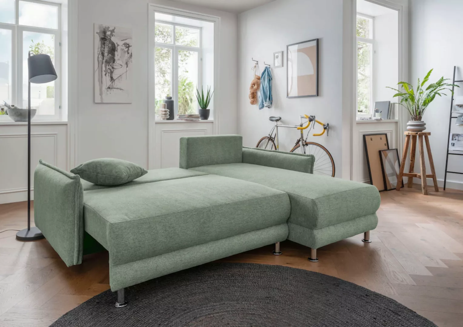 INOSIGN Ecksofa "Pulea L-Form", Liegefläche ausziehbar, Bettkasten, 2x Zier günstig online kaufen