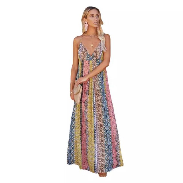 RUZU UG Dirndl Sommerkleid Sommerkleid V-Ausschnitt rückenfreiem Strapsdruc günstig online kaufen