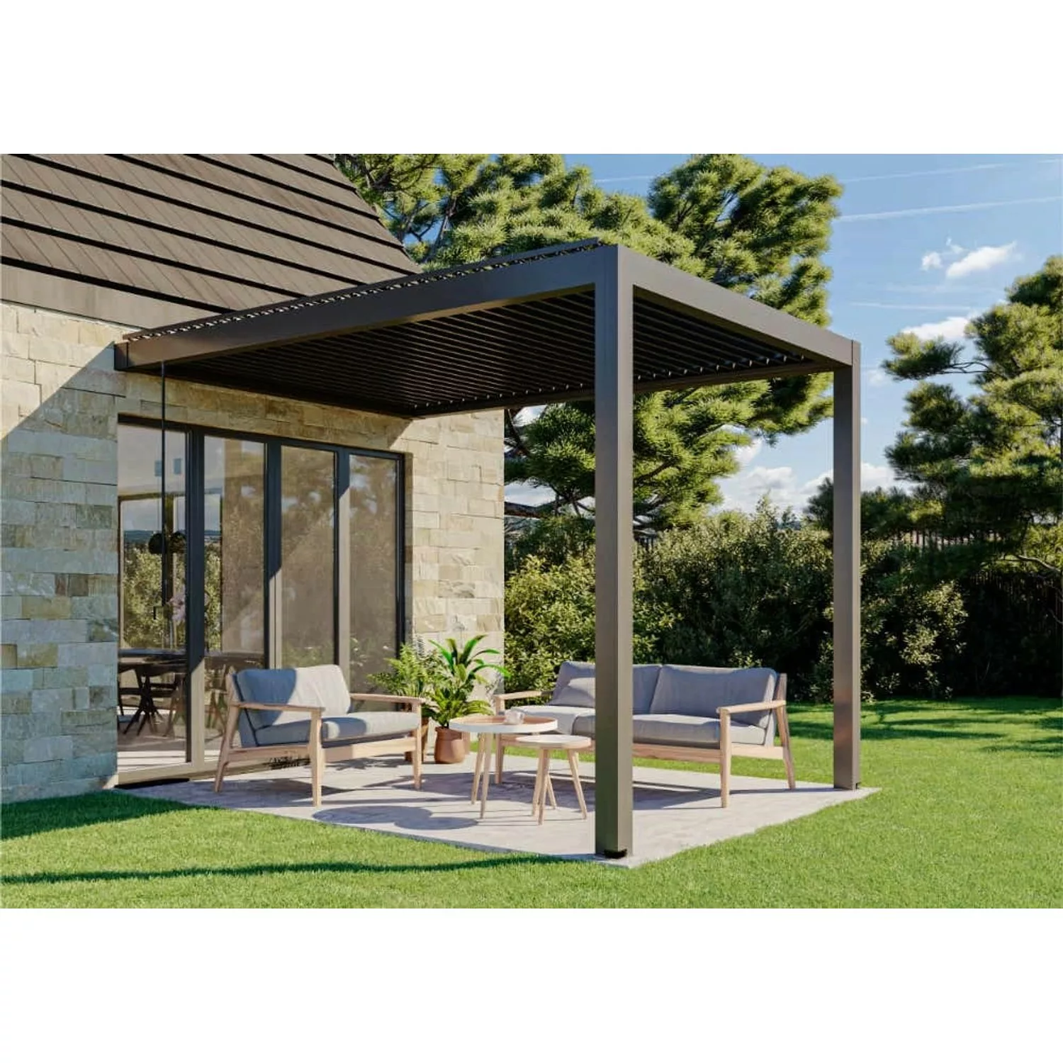 Huun Pergola Piano Wandmontiert in Anthrazit 300 x 400 cm günstig online kaufen