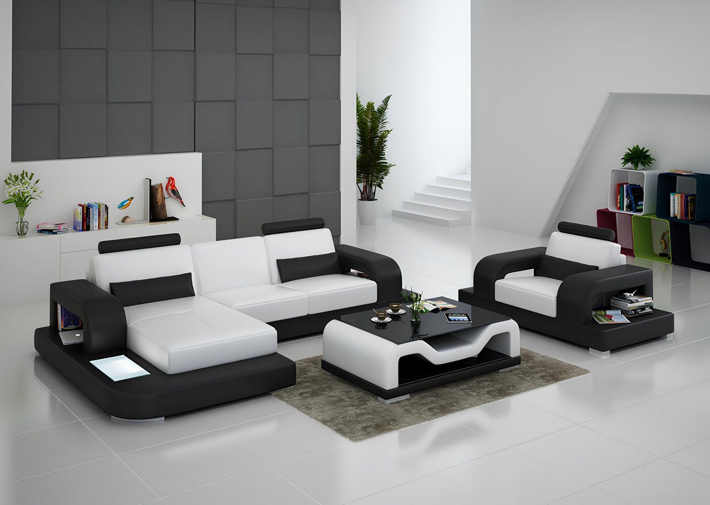 Xlmoebel Sofa Modernes Design Ledersofa mit Eckteil und einem zusätzlichen günstig online kaufen