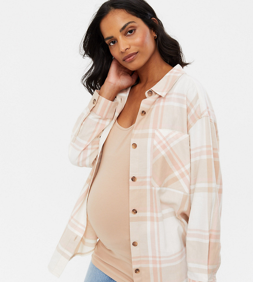 New Look Maternity – Hemdjacke in Beige kariert-Rosa günstig online kaufen