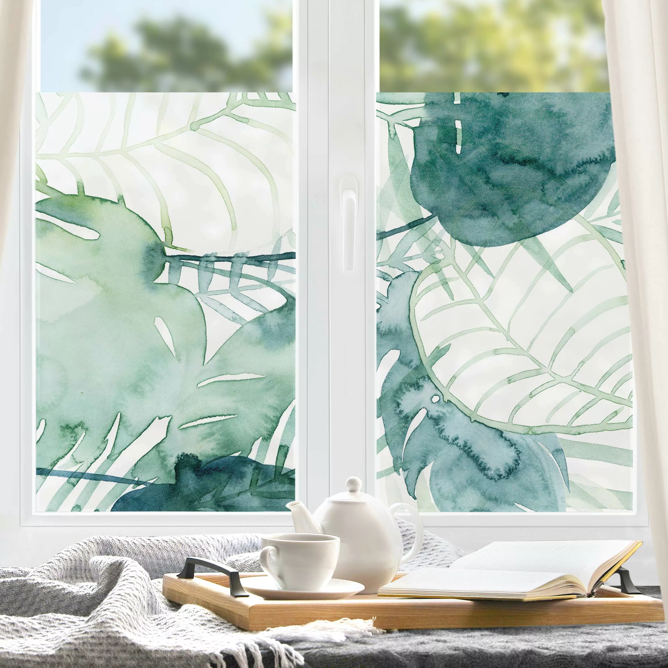 Fensterfolie Palmwedel in Wasserfarbe II günstig online kaufen