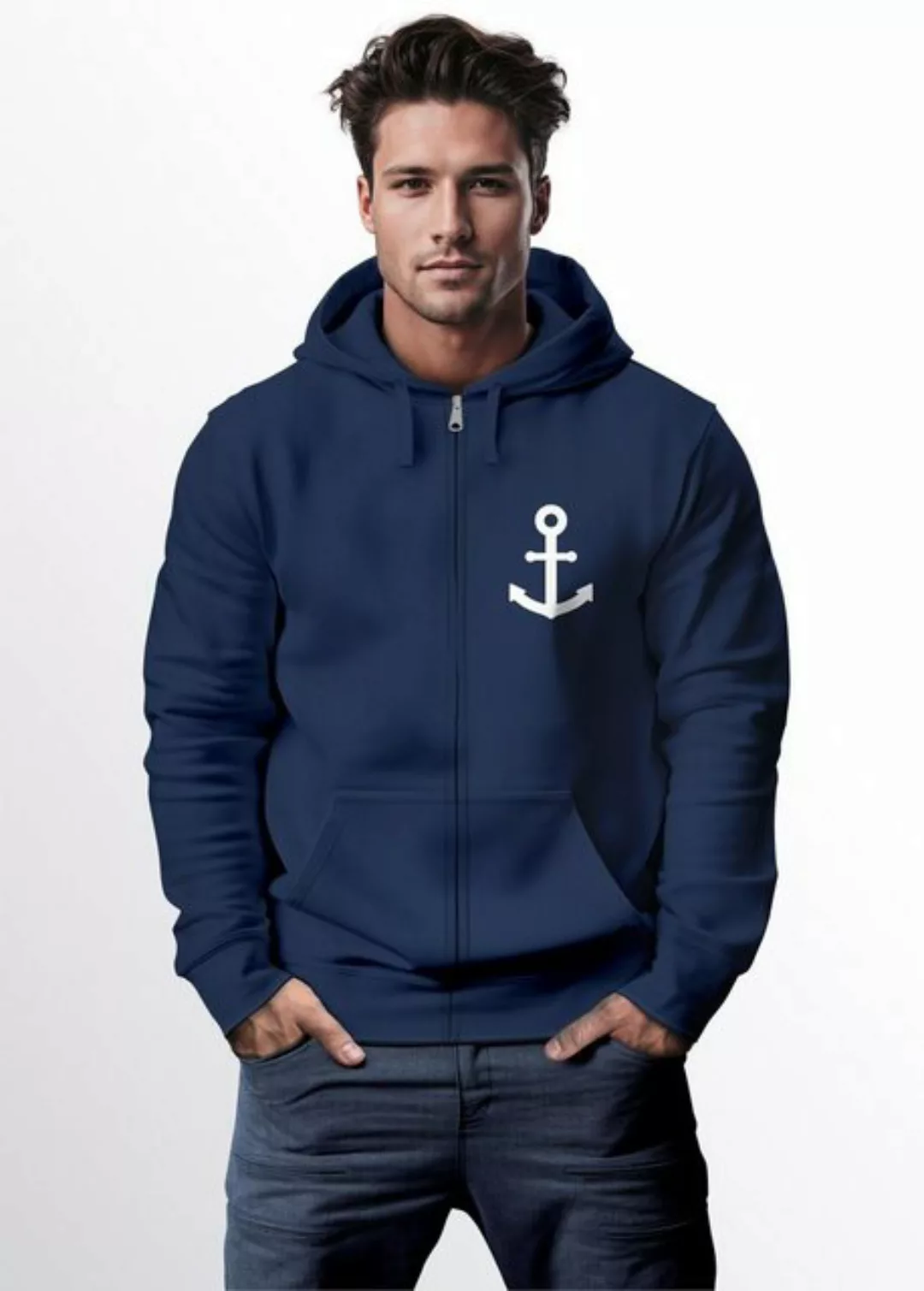 Neverless Sweatjacke Zip-Hoodie Herren Sweatjacke mit Kapuze Anker Logo Pri günstig online kaufen