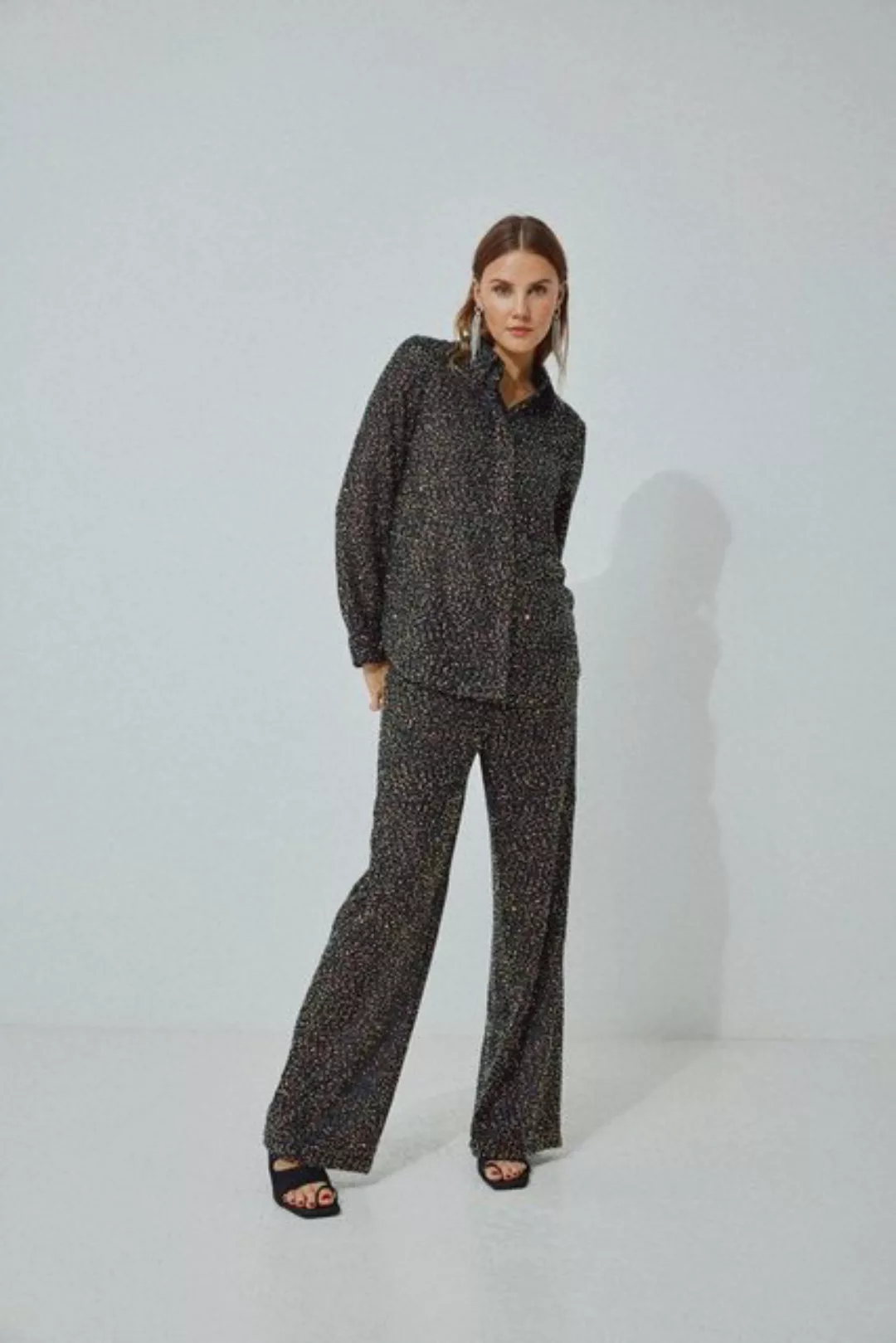 Vila Stoffhose Pailletten Stoff Hose weite Elegante Marlene Pants VISCARA V günstig online kaufen