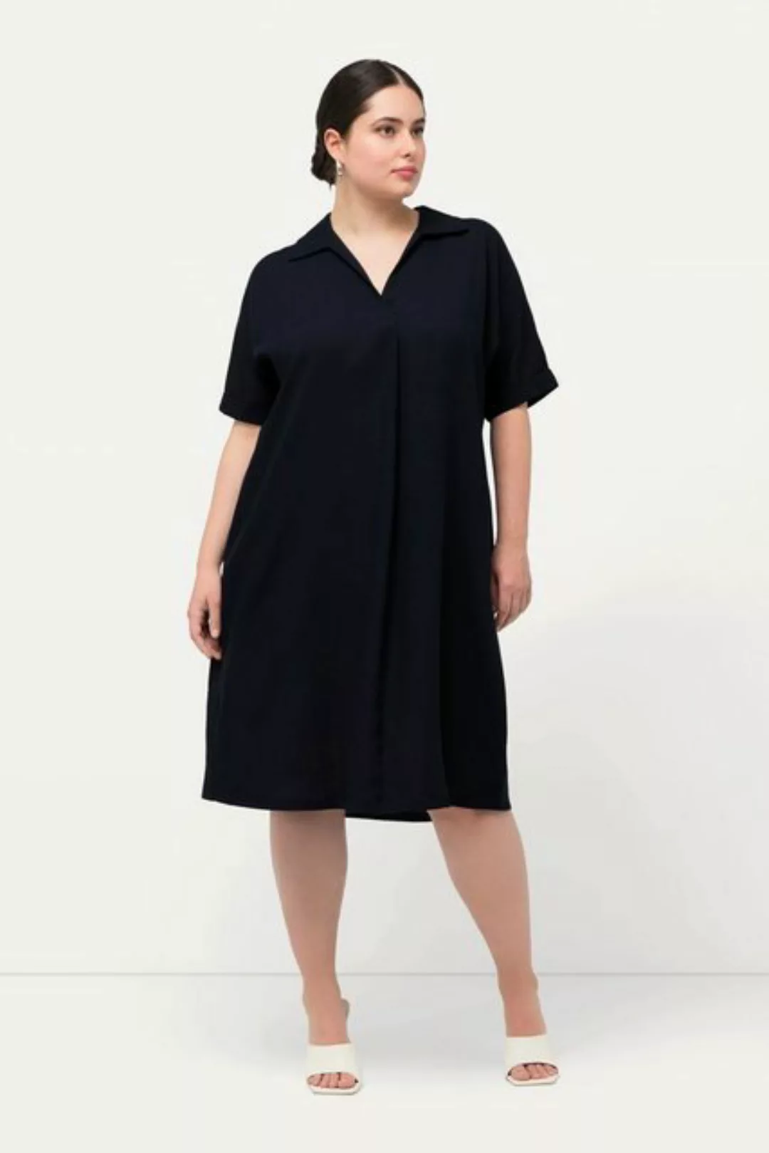 Ulla Popken Jerseykleid Minikleid Oversized Hemdkragen V-Ausschnitt günstig online kaufen