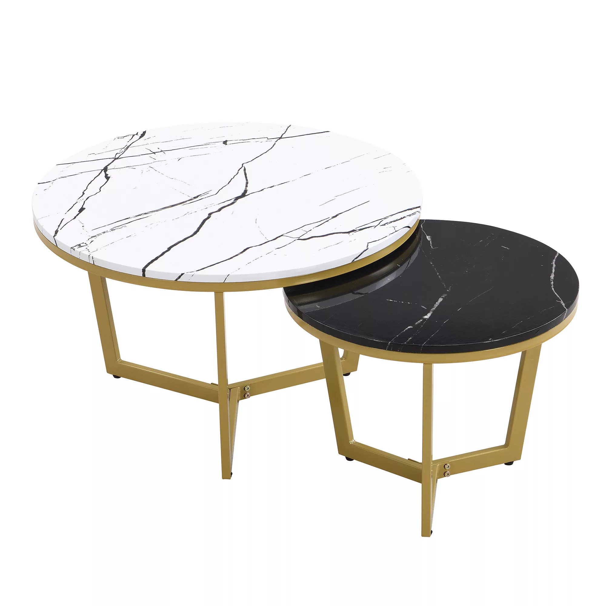 Eleganter Couchtisch im 2er-Set, Marmoroptik mit goldenem Metallgestell und günstig online kaufen