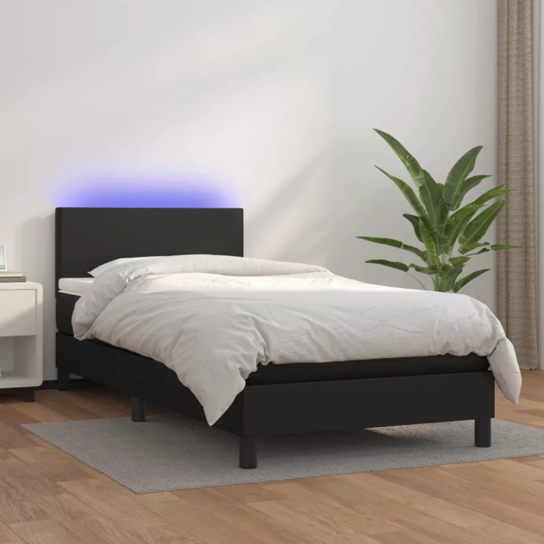 Vidaxl Boxspringbett Mit Matratze & Led Schwarz 80x200 Cm Kunstleder günstig online kaufen