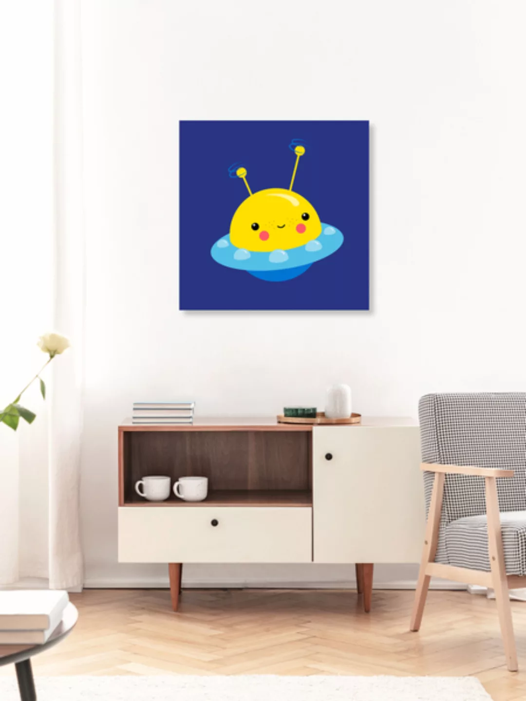 Poster / Leinwandbild - Kinderzimmer Kawaii Illustration Ufo günstig online kaufen